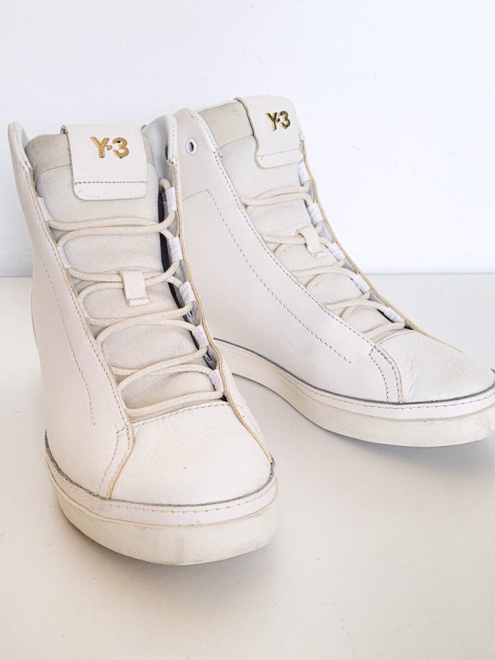 Y3 White Leather Hidden Wedge Sneakers - Size UK 4.5 or US 6.5